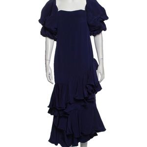 Johanna Ortiz midnight blue silk midi dress